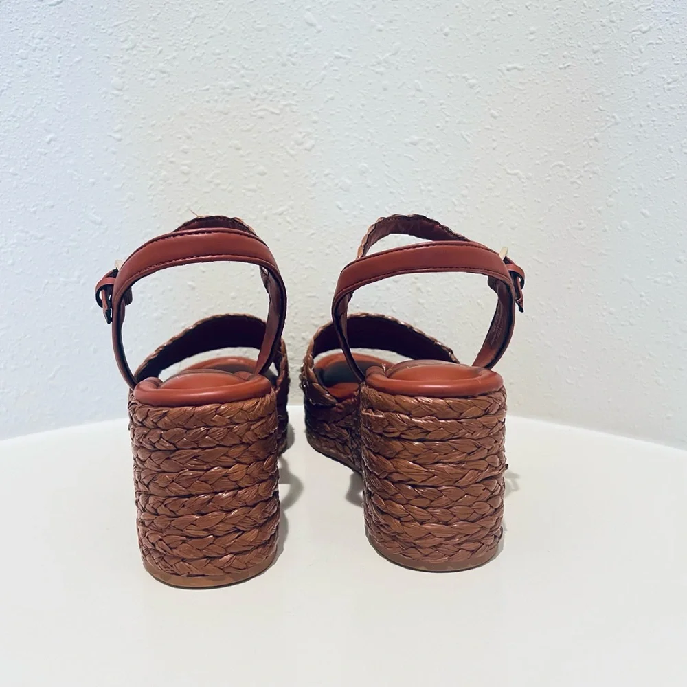 Franco Sarto Peachy Rust Wedge Espadrille Sandals Sz 9.5 NEW